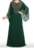 green georgette moroccan islamic dubai kaftan farasha zari and stone work dress