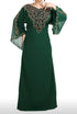 green georgette moroccan islamic dubai kaftan farasha zari and stone work dress