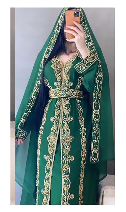 Emerald Green Mehendi Kaftan for Women