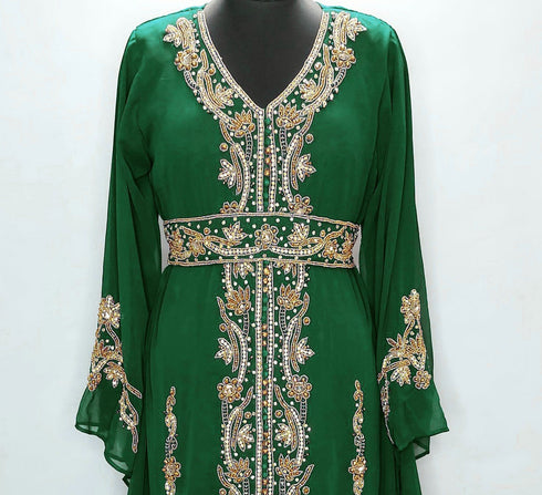 Dark Green Morrocan Georgette Islamic Kaftan