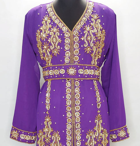 purple Moroccan Kaftan With Sun-proof hijab.
