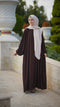 Brown Color Frilled and Pleated Abaya with Elastic-Cuffed Sleeves in Firdaus Fabric