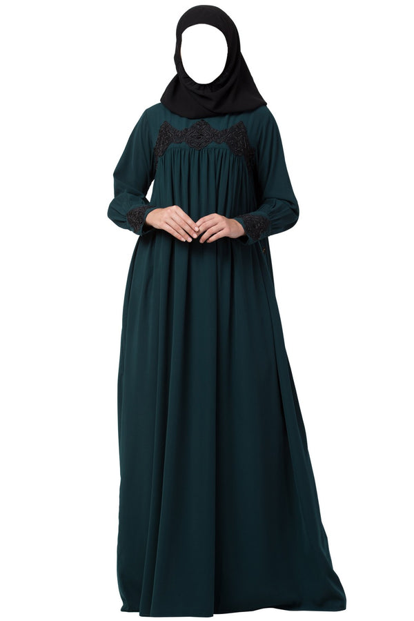 Green designer abaya dress with pearl lace work