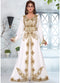 White embroidered georgette islamic-kaftans With Sun-proof hijab.