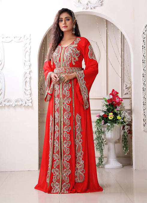 Designer hand beaded long sleeve moroccan party wedding kaftan