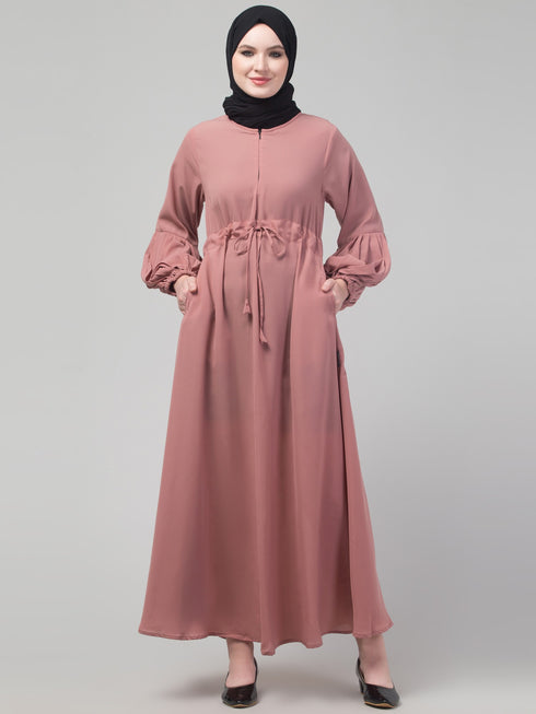 Adjustable waist pleated sleeve abaya with hijab
