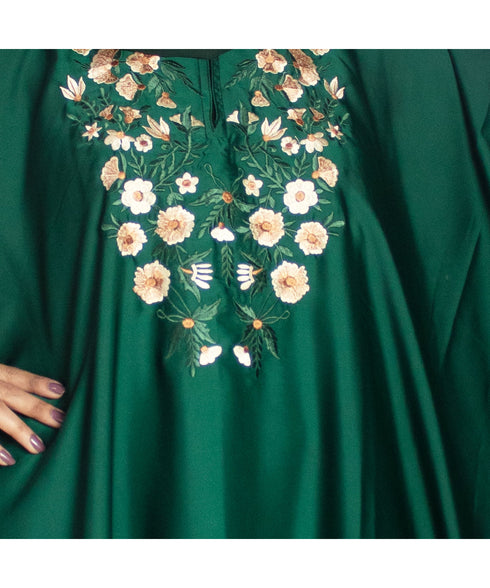 Green embroidered art silk abaya