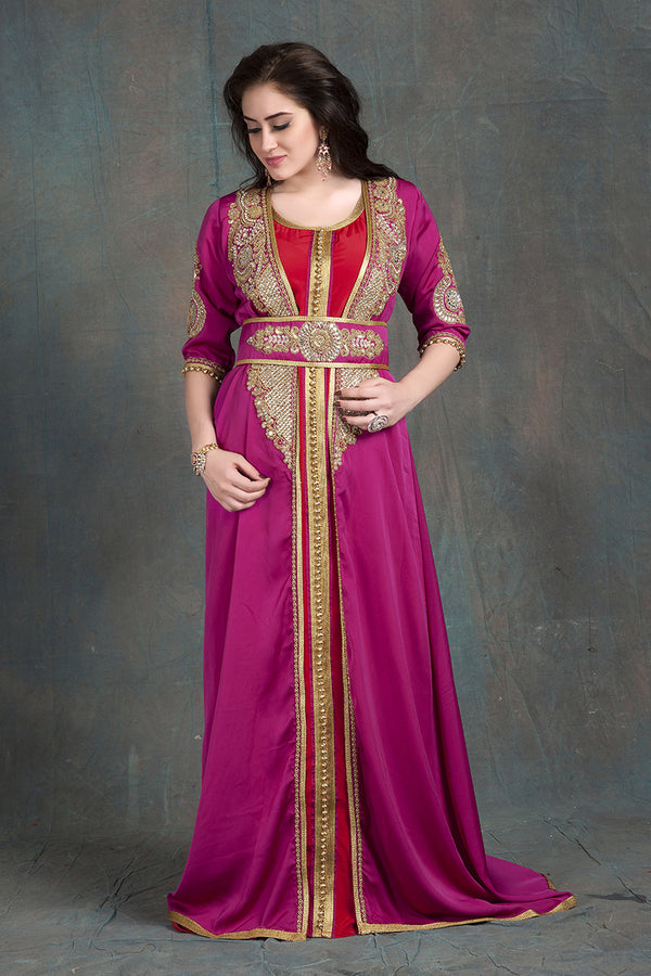 Gulf pink and maroon partywear jacket style dubai moroccan kaftan