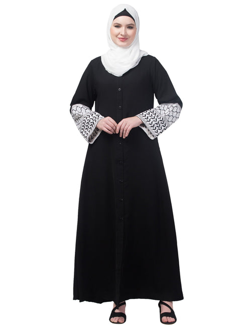 Nazneen Nida Abaya Embroidered Sleeves Black