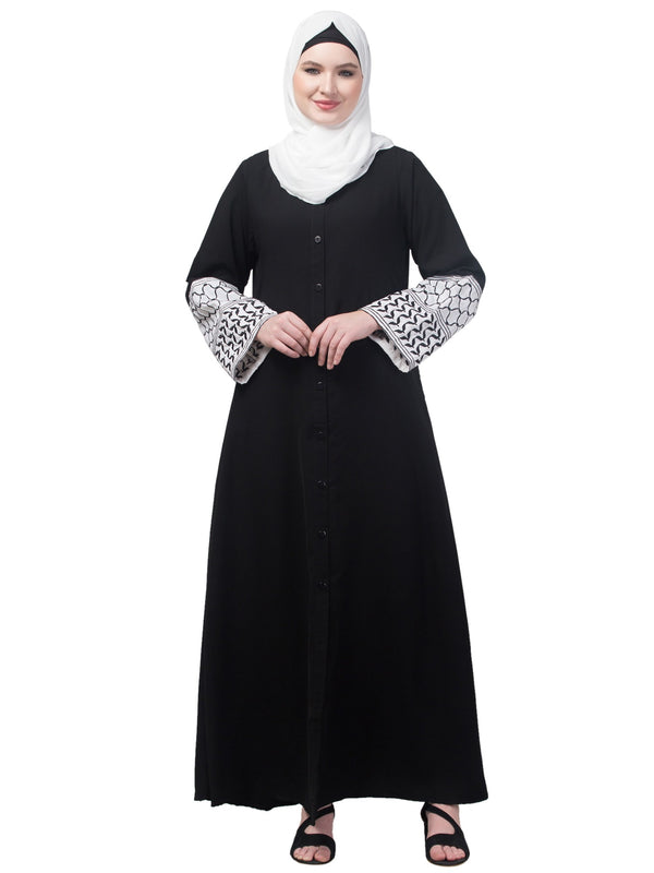 Nazneen Nida Abaya Embroidered Sleeves Black