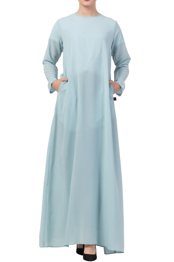 Sky-blue basic a line abaya with side pockets