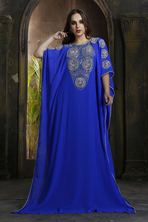 Exquisite light blue traditional handmade kaftan