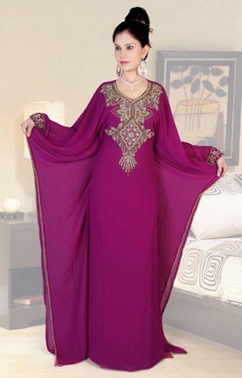 Wine Georgette Embroidered Stone Work Kaftan
