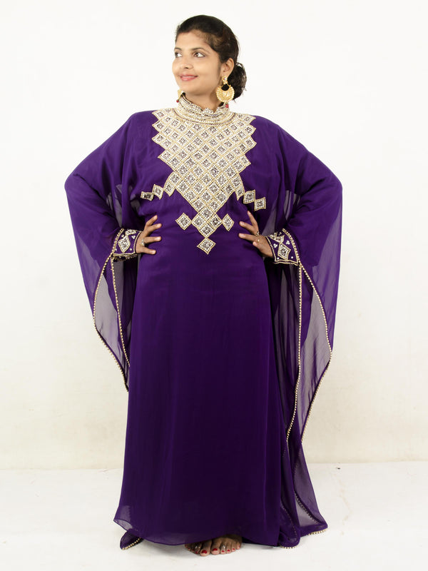 Purple embroidered georgette islamic kaftans