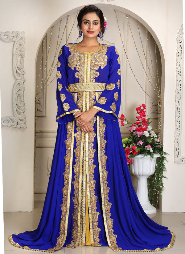 Royal blue israeli kaftan wedding dress african style georgette caftan
