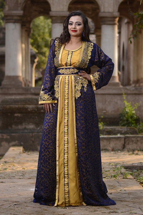 Blue and gold designer wedding kaftan