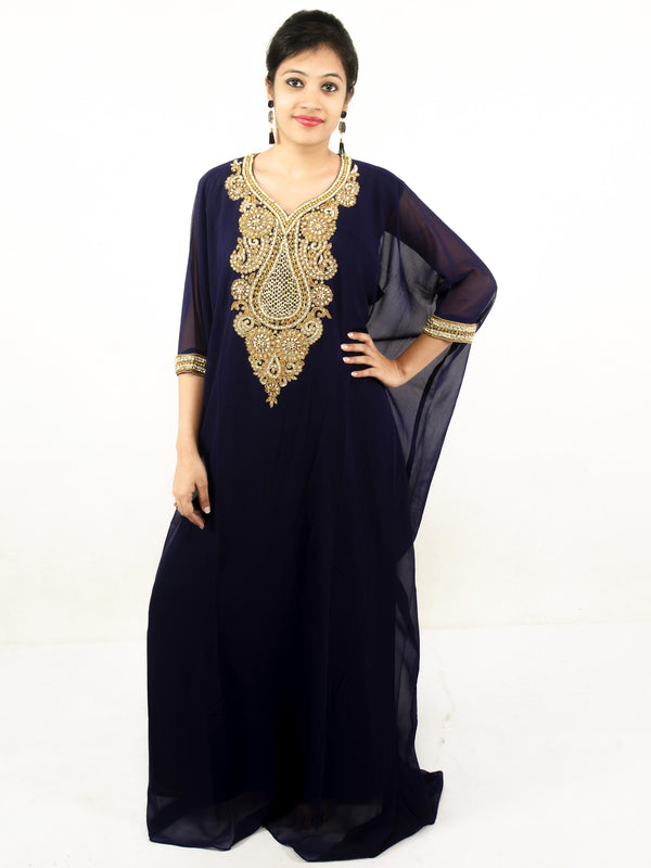 Navy blue embroidered georgette islamic kaftan
