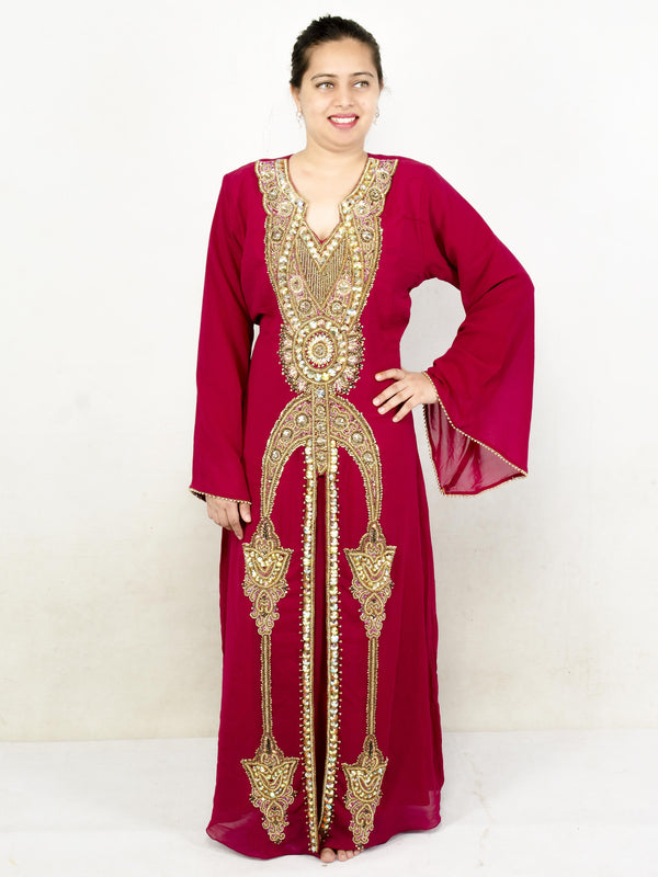Maroon embroidered georgette islamic kaftans