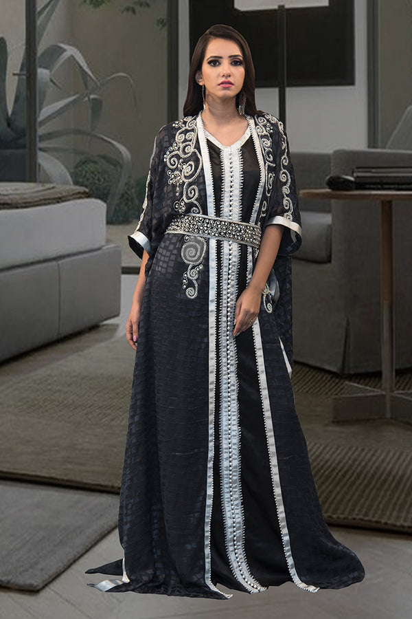 Dark gray and black partywear caftan