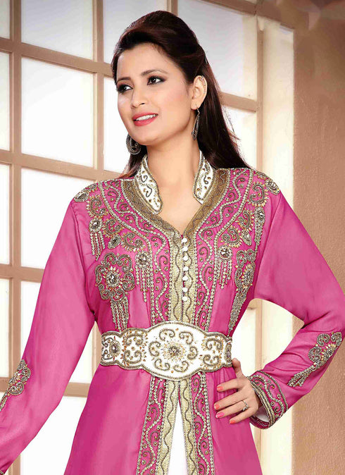 Wine embroidered georgette islamic kaftan With Sun-proof hijab.