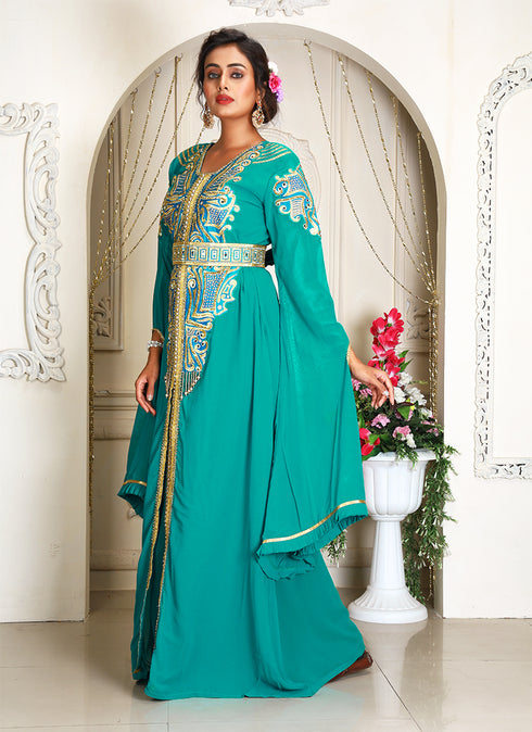 Seagreen takchita kaftan beautiful work modest party wear kaftan