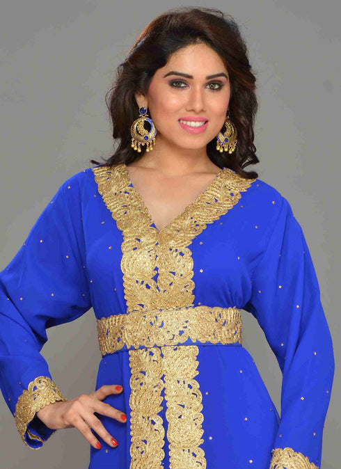 Blue embroidered georgette islamic kaftan