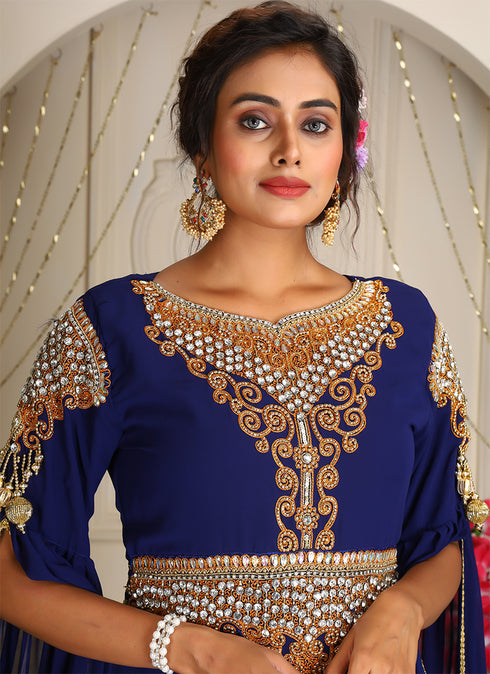Royal Blue Georgette Stone Work Kaftan