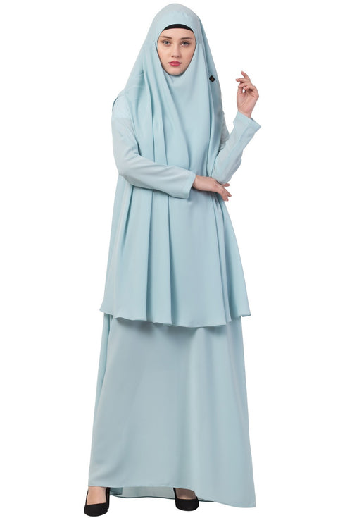 Sky-blue two pieces jilbab set| abyaya and khimar hijab combo