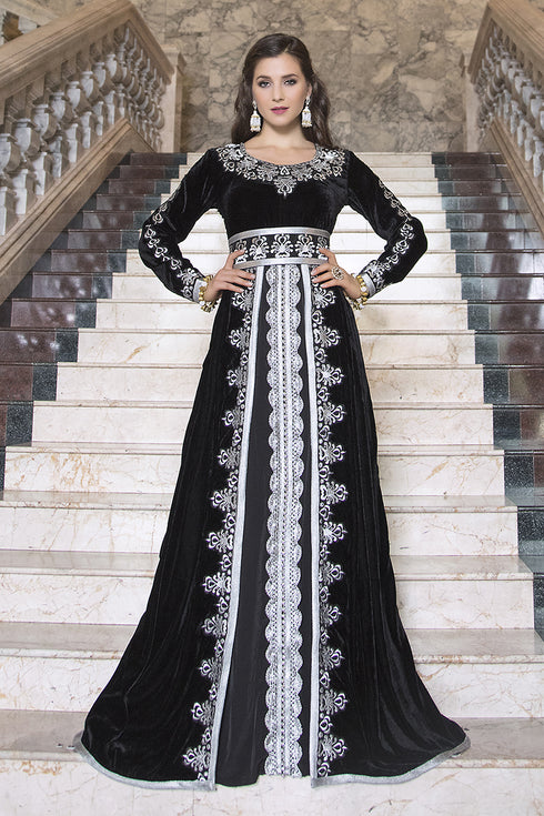 Kaftan thread work black arabic evening dress