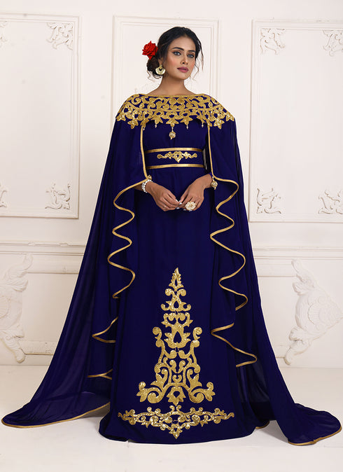 Darkblue and gold embroidery israeli dress islamic design kaftan takchita wedding party wear kaftan