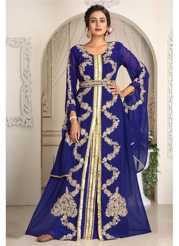 Darkblue designer hand beaded moroccan party wedding kaftan