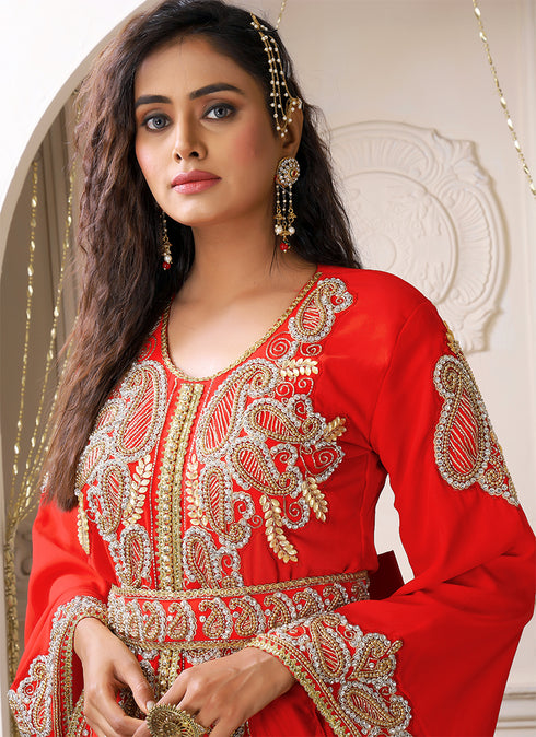Designer hand beaded long sleeve moroccan party wedding kaftan