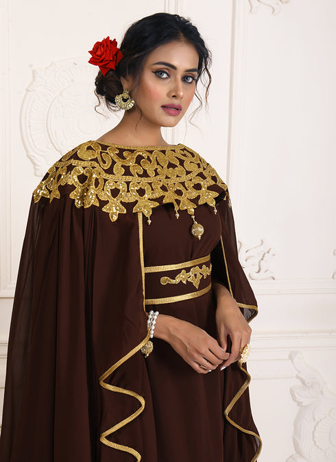 Brown and gold embroidery israeli dress islamic design kaftan takchita wedding party wear kaftan