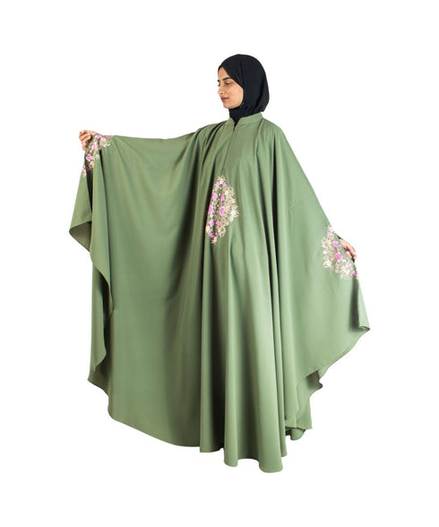 Green embroidered chiffon abaya