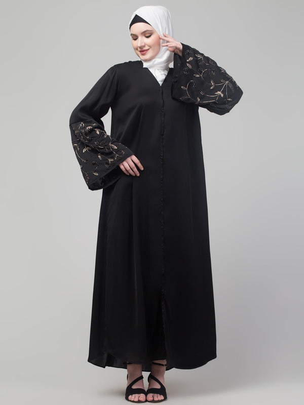 Black abaya with hand embroidered sleeve and hijab