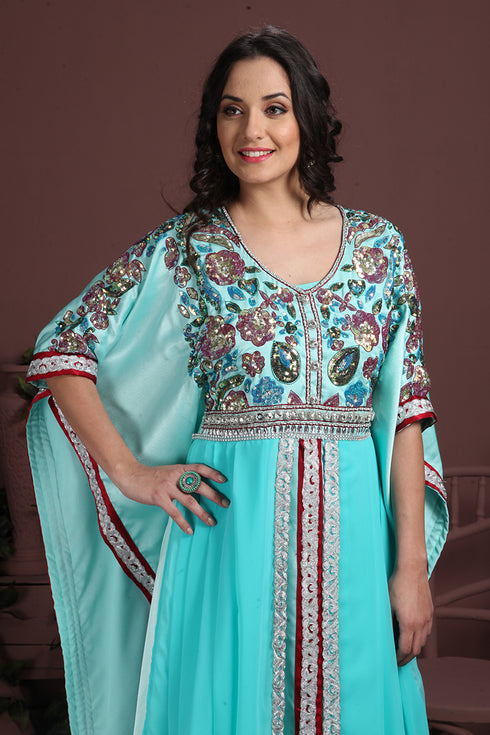 Blue exclusive silk designer hand made kaftans