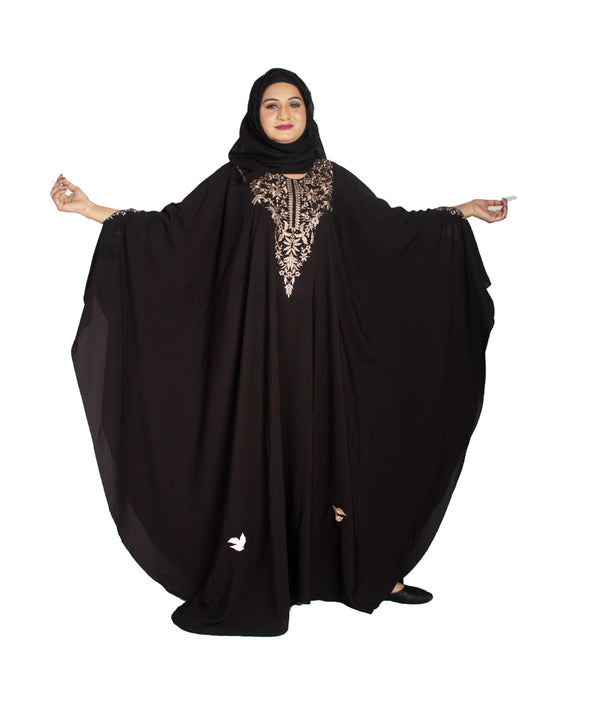 Brown embroidered crepe abaya