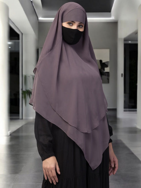Grey multi layered triangular instant hijabkhimar in georgette