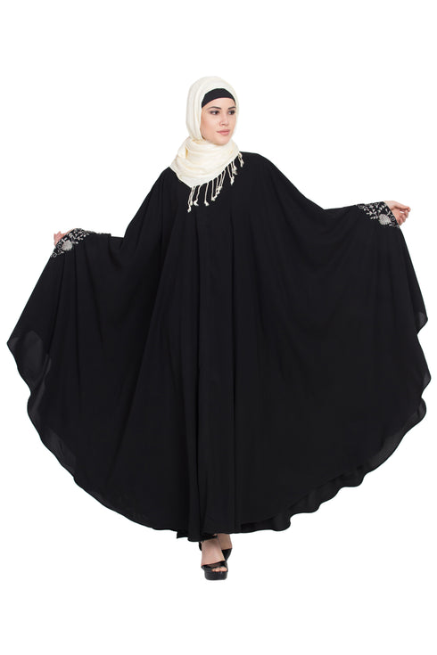 Black Embroidered Crepe Abaya
