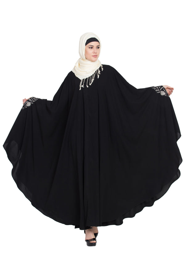 Black Embroidered Crepe Abaya