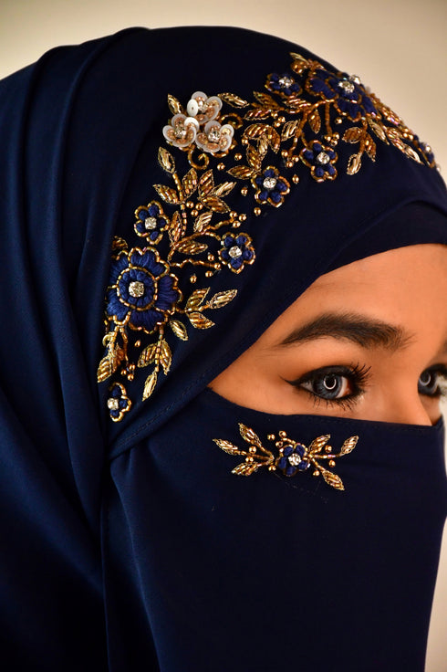 wrap my hijab handwork hijab naqab navy blue