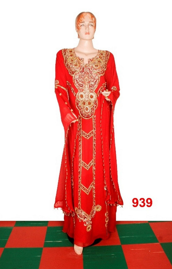 Orange embroidered georgette islamic-kaftans