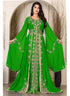 Parrot green islamic wedding designer arabic maxi hand beaded dubai ladies long sleeve moroccan arabic party wear kaftan