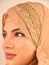 beige bridal hijab with handwork