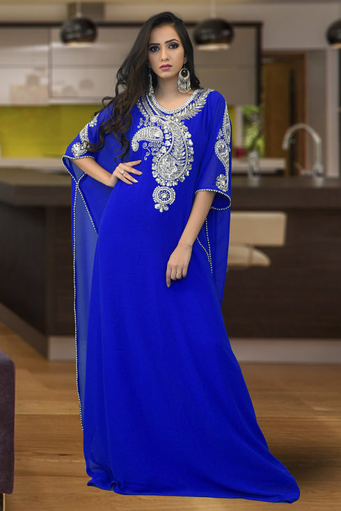 Embroidered blue free size kaftan
