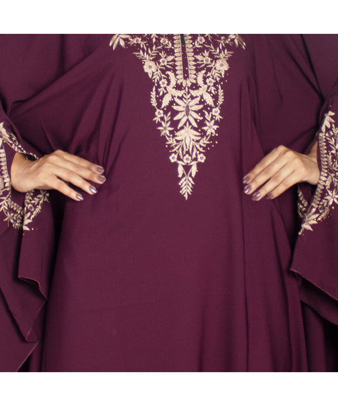 Purple embroidered crepe abaya