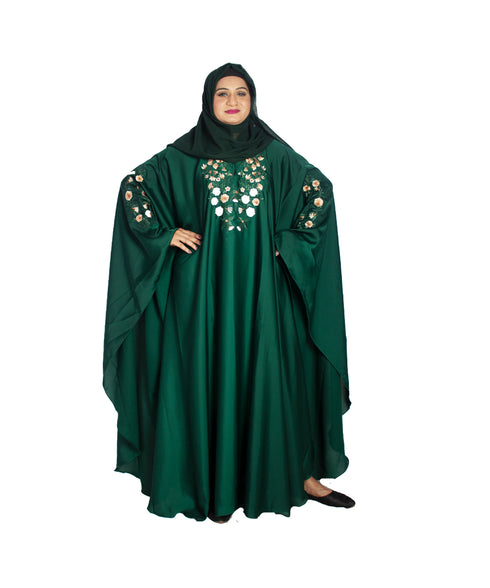Green embroidered art silk abaya