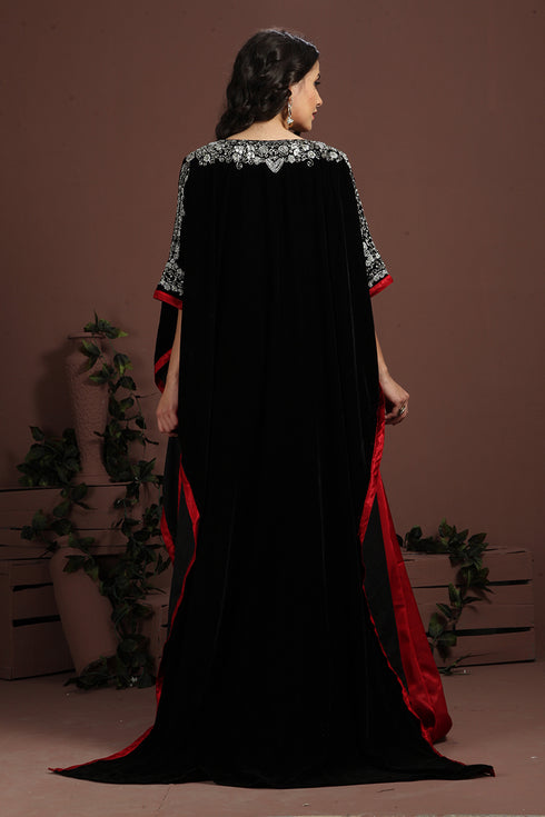 Graceful black and maroon embroidered arabian kaftan