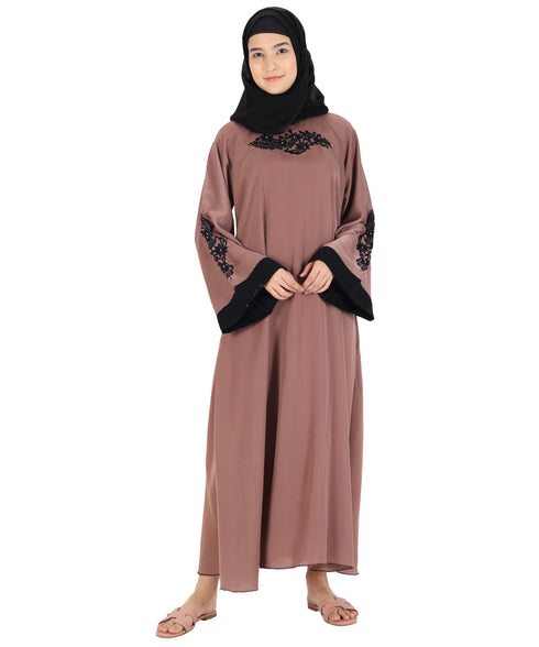 Beige embroidered nida abaya