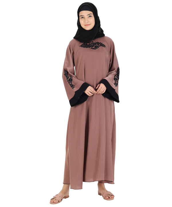Beige embroidered nida abaya